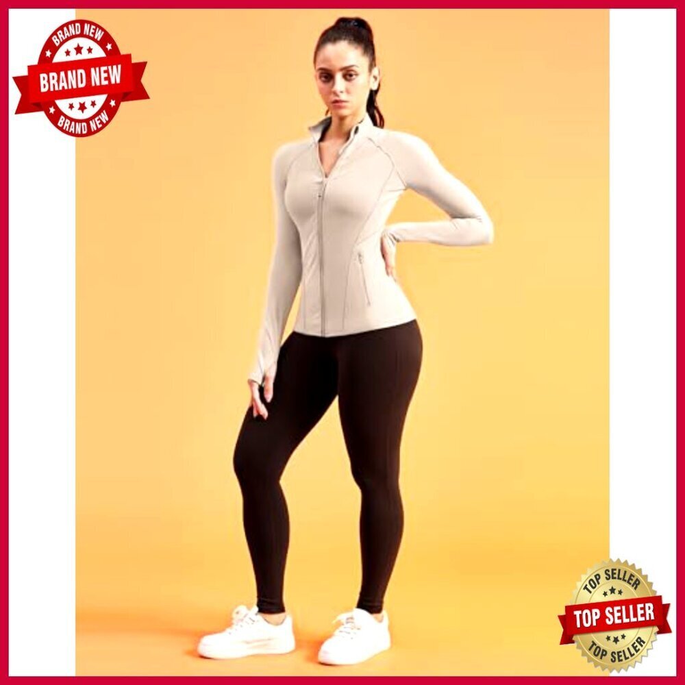 Slim Fit Zip Up Athletic Jacket with Thumb Holes for Running Gym - Picture 6 of 7